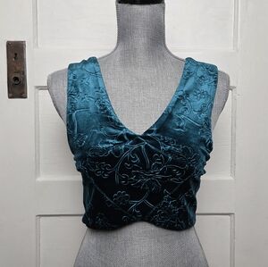 Staring at Stars, Crop Top (New) B63 Teal Velvet Floral